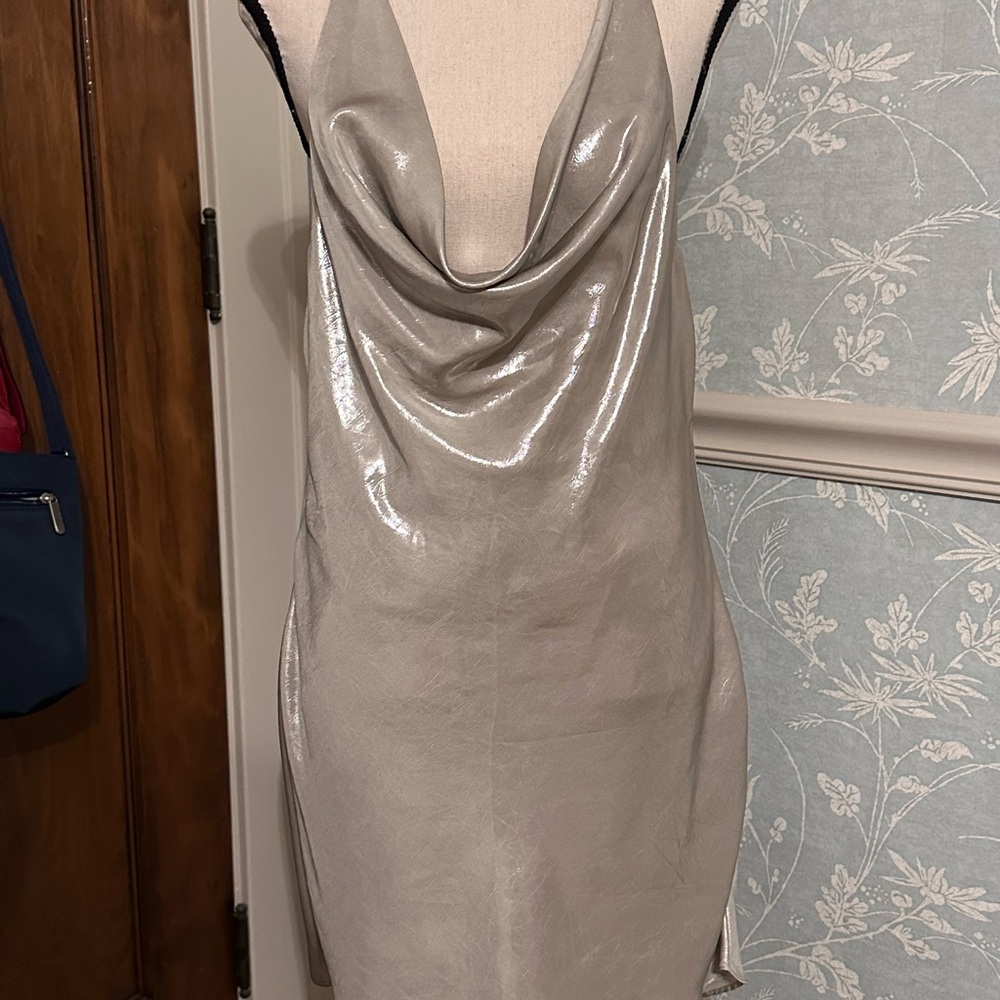 Zara Metallic Silver Backless Dress